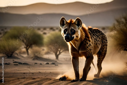 A wild hyena in the desert.