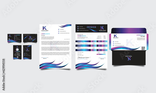 professional business stationery design items set. Corporate identity branding design. Business card, Id card, envelope, letterhead etc.