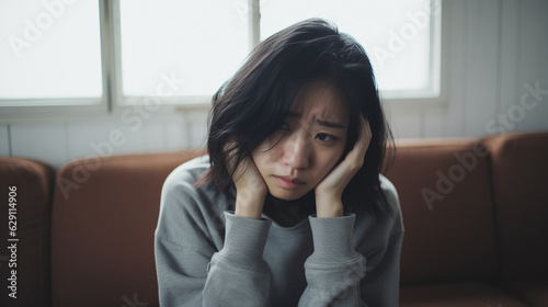 悩んでいるアジア人女性
