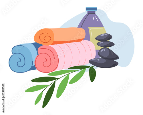 Spa salon supplies, towel and lotion hot stones