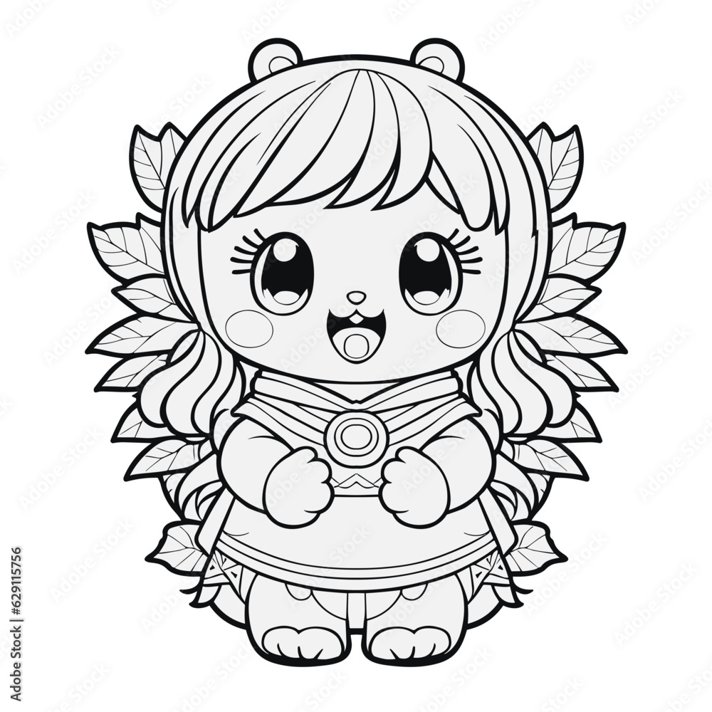 Fototapeta premium A coloring page with a cute girl in a dress