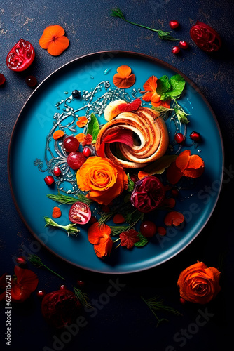 A delicious gourmet meal beautifully plated. Generative AI