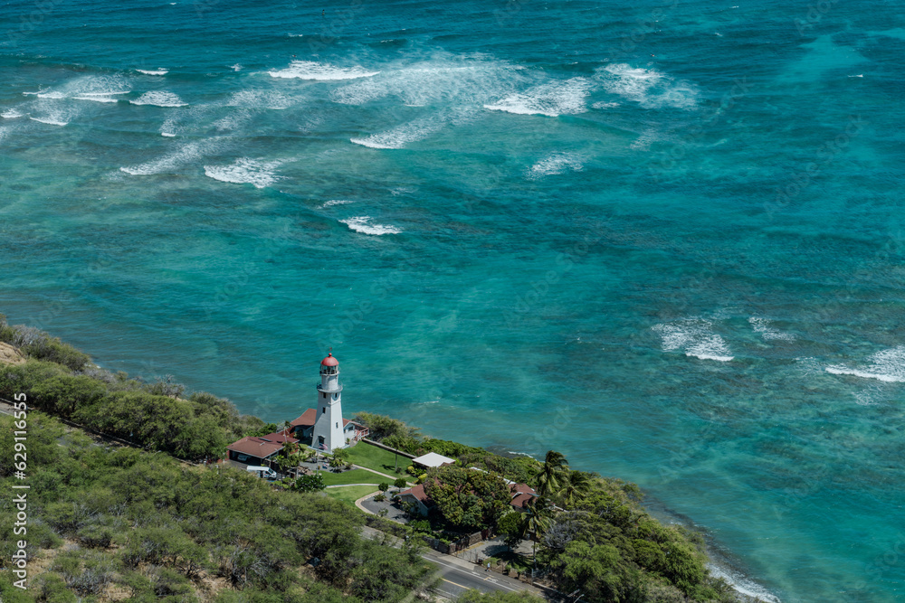 Diamond Head Lighthouse, Diamond Head Crater Trail. Honolulu, Oahu, Hawaii.