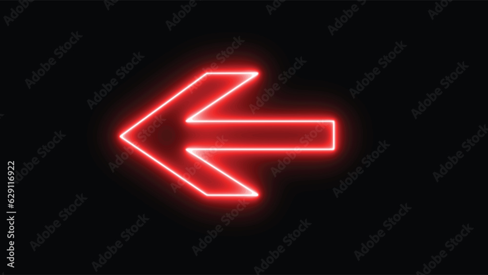 Red bright neon left abstract directional icon. vector, arrow, direction. neon glowing arrows. Direction banner. Futuristic light on black background. Red bright neon left abstract directional icon. vector, arrow, direction. neon glowing arrows. Direction banner. Futuristic light on black background.