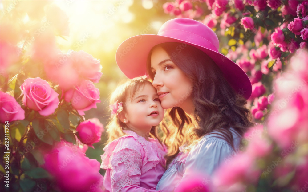 mother and child in beautiful garden, generative ai mother and child in beautiful garden, generative ai