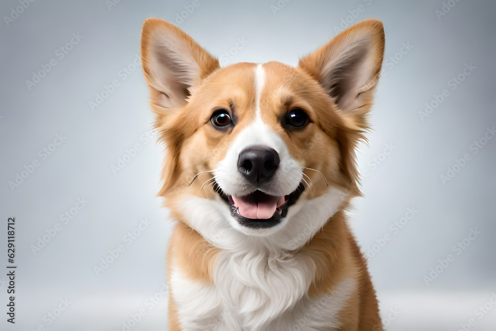 happy Puppy Welsh Corgi 14 Weeks old, dog winking, panting and sitting isolated on white.AI generated happy Puppy Welsh Corgi 14 Weeks old, dog winking, panting and sitting isolated on white.AI generated