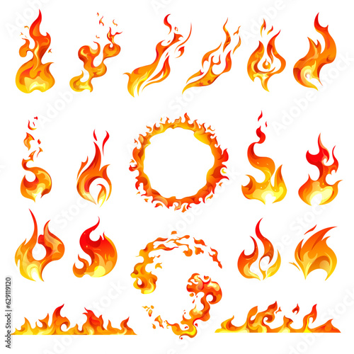 Papier peint Fire and flames, circle frame and blazing burning