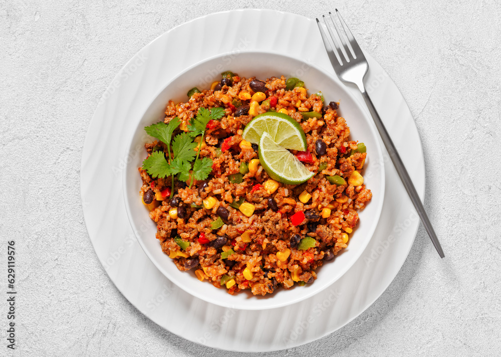 Mexican ground beef casserole with rice, beans Mexican ground beef casserole with rice, beans