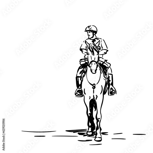 Sketch of horse police of Santiago de Chile, Police officer rides horse vector hand drawn illustration