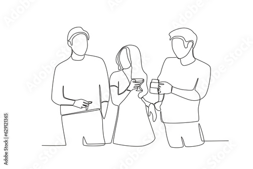 One continuous line drawing of three friends who can finally hang out together
