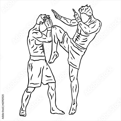 muay thai fighter line art vector