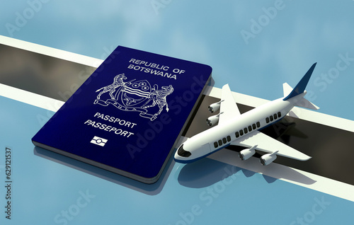 Botswana Passport with an airplane on flag 3D Illustration