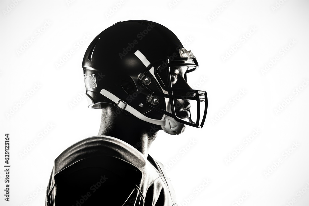 American football player portrait in silhouette shadow on white background American football player portrait in silhouette shadow on white background