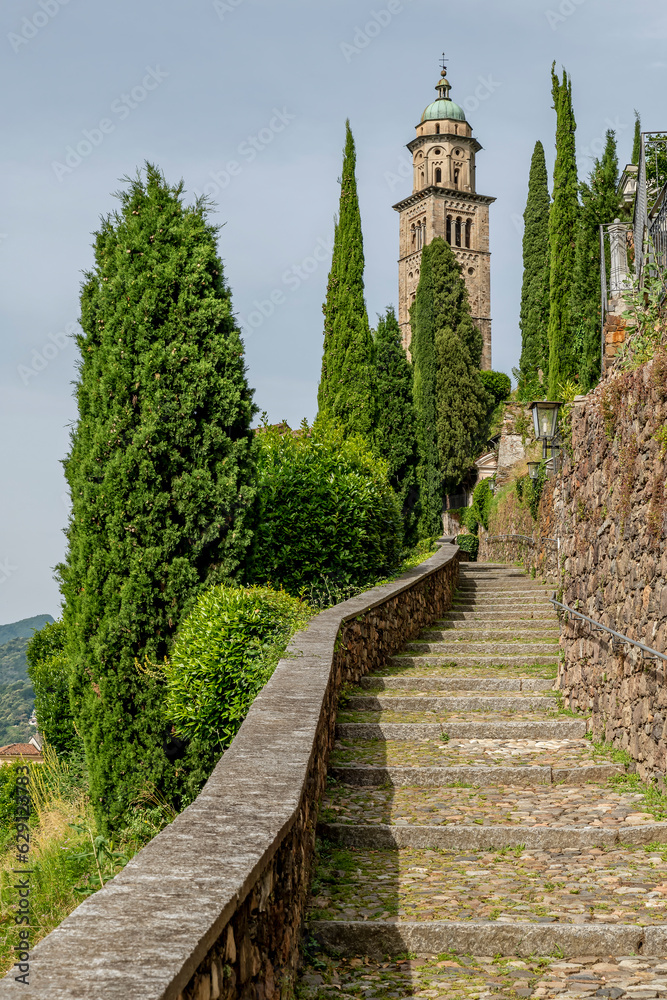 The steep steps leading to the church of Santa Maria del Sasso, Morcote, Switzerland