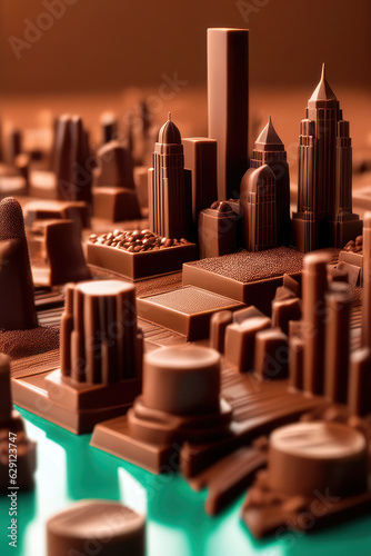 city skyline made of chocolate  generated by artificial intelligence