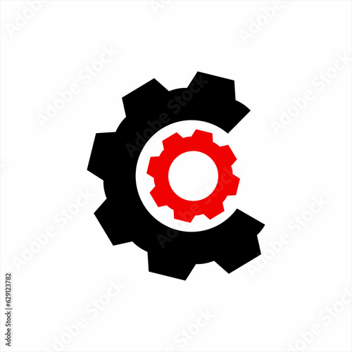 Letter C vector logo design with gear element.
