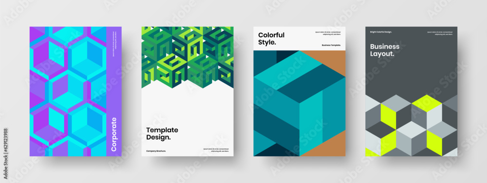 Vivid company identity vector design layout set. Premium geometric shapes corporate cover template bundle.