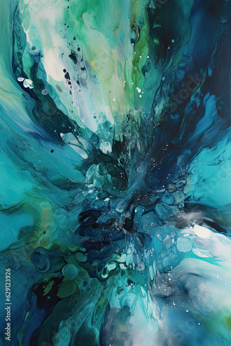 Oceanic Wonder - love of blue and green color schemes, this abstract painting evokes the majesty and power of the sea. With swirling patterns and bold brushstrokes in shades of indigo, turquoise