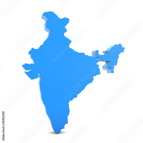 India Map 3d Front view isolated on transparent background. Three-dimensional India map. India map 3d Illustration.