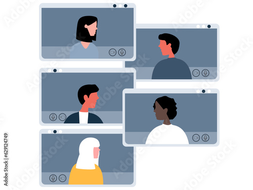 Businesswomen and men talking to communicate online on the screen