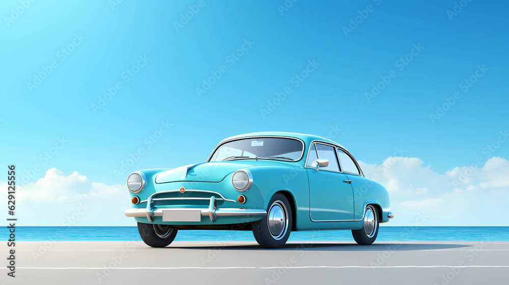  3D Cute blue Sedan simple background