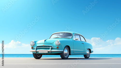  3D Cute blue Sedan simple background
