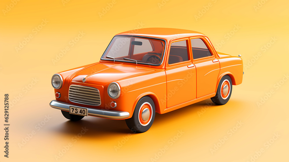  3D Cute orange Sedan simple background