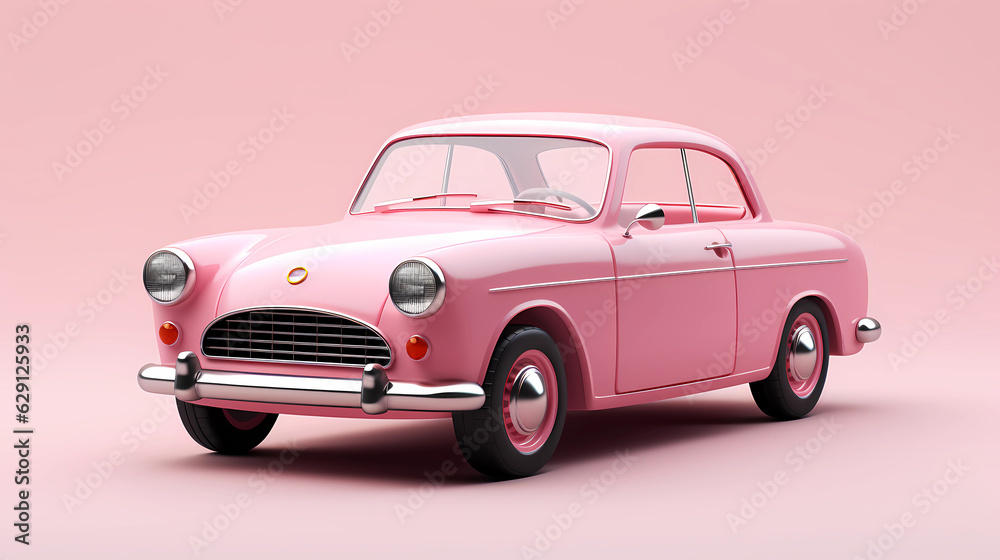  3D Cute Pink Sedan simple background