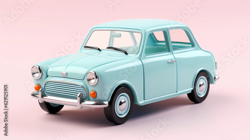  3D Cute blue Sedan simple background photo