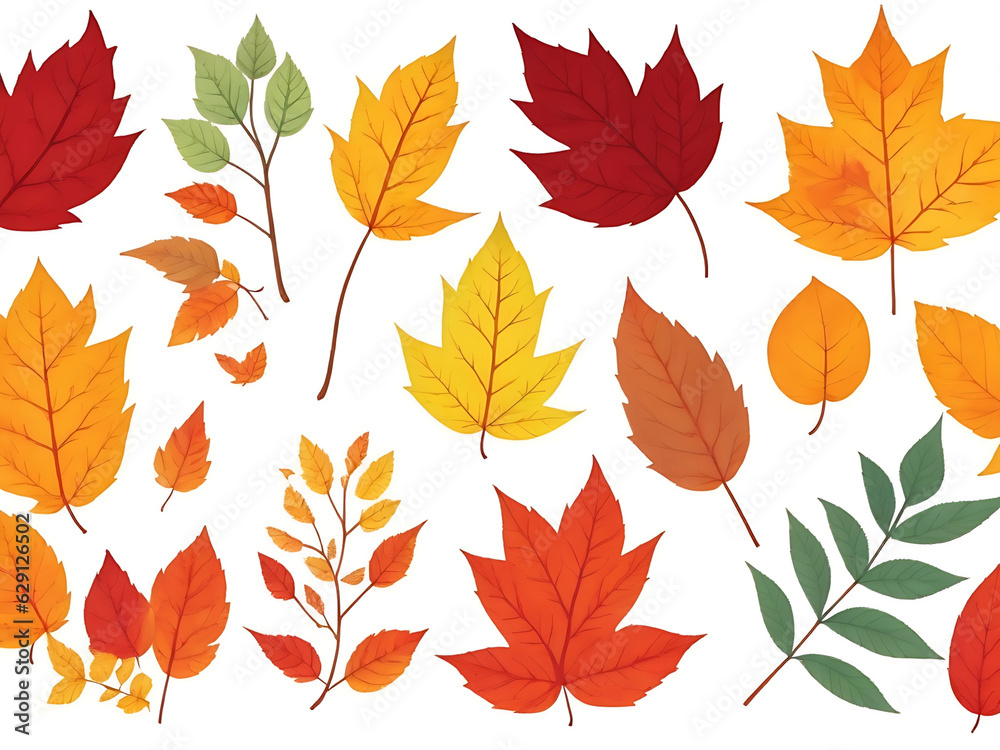 Fototapeta premium Autumn leaves set, isolated on white background.