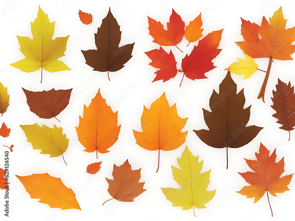 Fototapeta premium Autumn leaves set, isolated on white background.