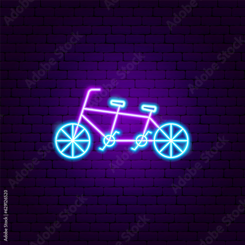 Bike for Two Neon Sign. Vector Illustration of Entertainment Festival Glowing Symbol.