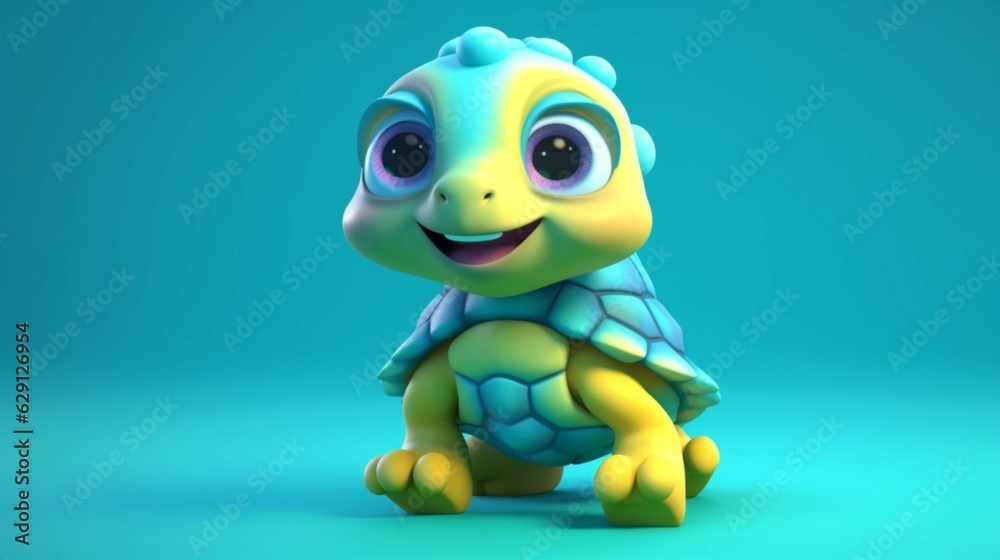 Fototapeta premium Cute Cartoon Turtle Character.Generative AI