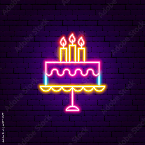 Birthday Cake Candles Neon Sign. Vector Illustration of Entertainment Festival Glowing Symbol.