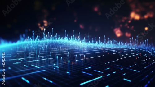 Technology abstract background. Digital line dot and colorful bokeh. Graphic design. Generative ai