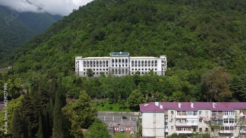 Aerial view of the abandoned Soviet sanatorium Georgia in Gagra in Abkhazia.  photo