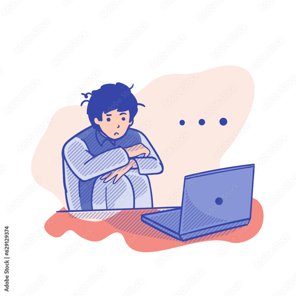 Sad man with a laptop. Vector illustration in a flat style. Sad man with a laptop. Vector illustration in a flat style.