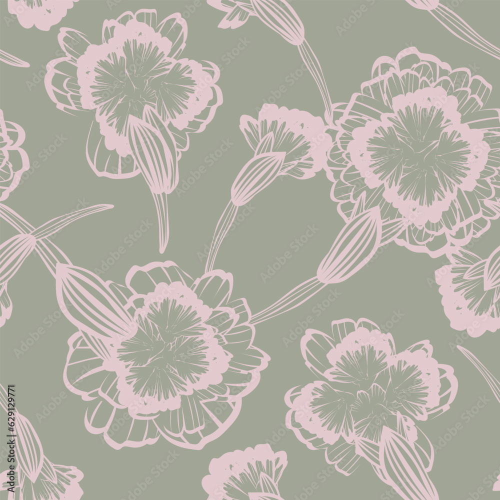 Neutral Colour Botanical Floral Seamless Pattern Design