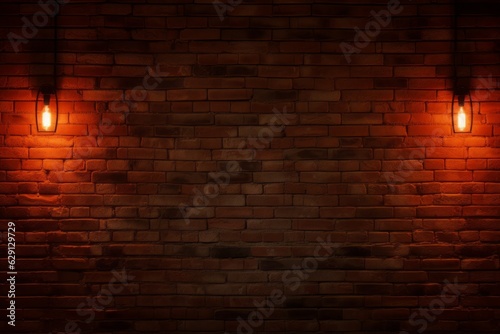 Mysterious brick wall with dual lights framed by soft glow, Generative AI