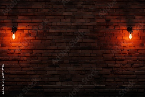 Mysterious brick wall with dual lights framed by soft glow, Generative AI