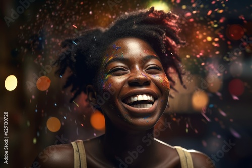 Adult african woman laughing. Generate Ai