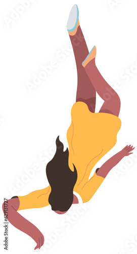 Female character falling down with stretched hands