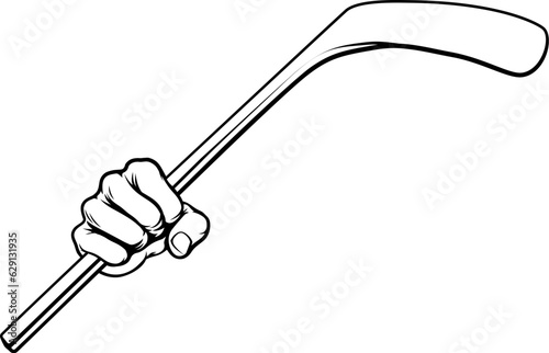 A hand holding an ice hockey stick cartoon design