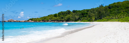 Fototapeta Naklejka Na Ścianę i Meble -  Anse Cocos La Digue Seychelles, a tropical beach during a luxury vacation in Seychelles. Tropical beach Anse Cocos La Digue Seychelles. 