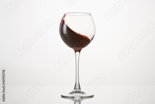 Red wine diagonal wave, curl is in stemmed glass.
