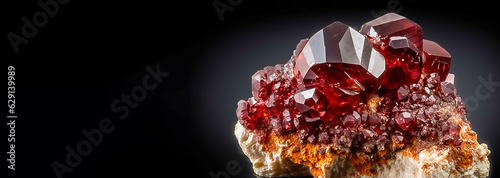 Garnet is rare precious natural geological stone on gradient background in low key, isolate. AI generated.