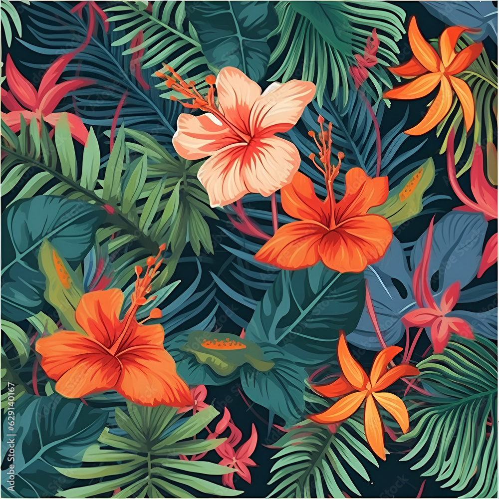 seamless pattern with flowers,summer,leaf,Ai generated
