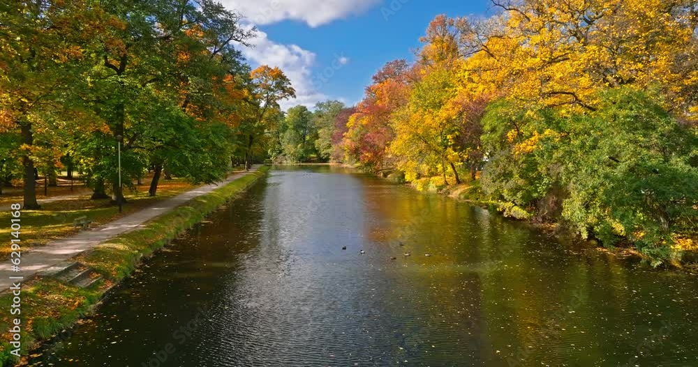Aerial view of Bydgoszcz canal in colorful and sunny autumn. Aerial view of Bydgoszcz canal in colorful and sunny autumn.