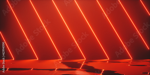 Scene for product presentation on modern futuristic neon abstract background. 3d render © DMegias