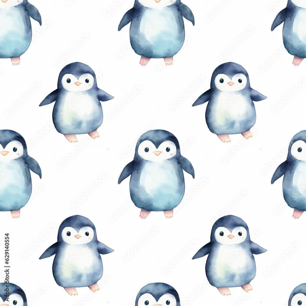 Obraz premium A seamless pattern with penguins watercolor